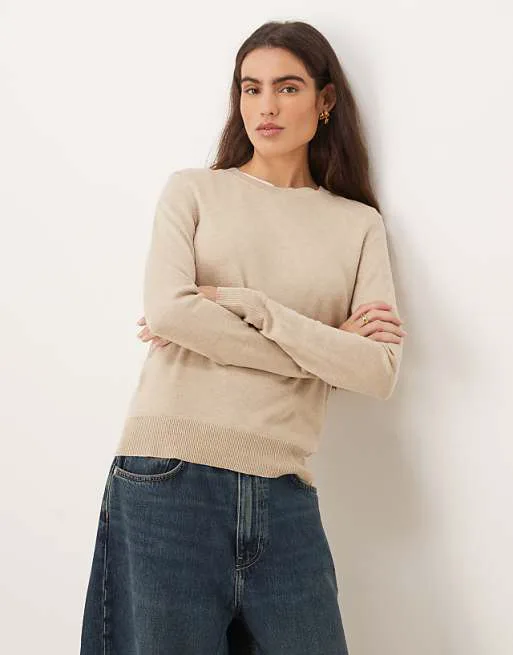 

Бежевый вязаный джемпер с круглым вырезом JJXX