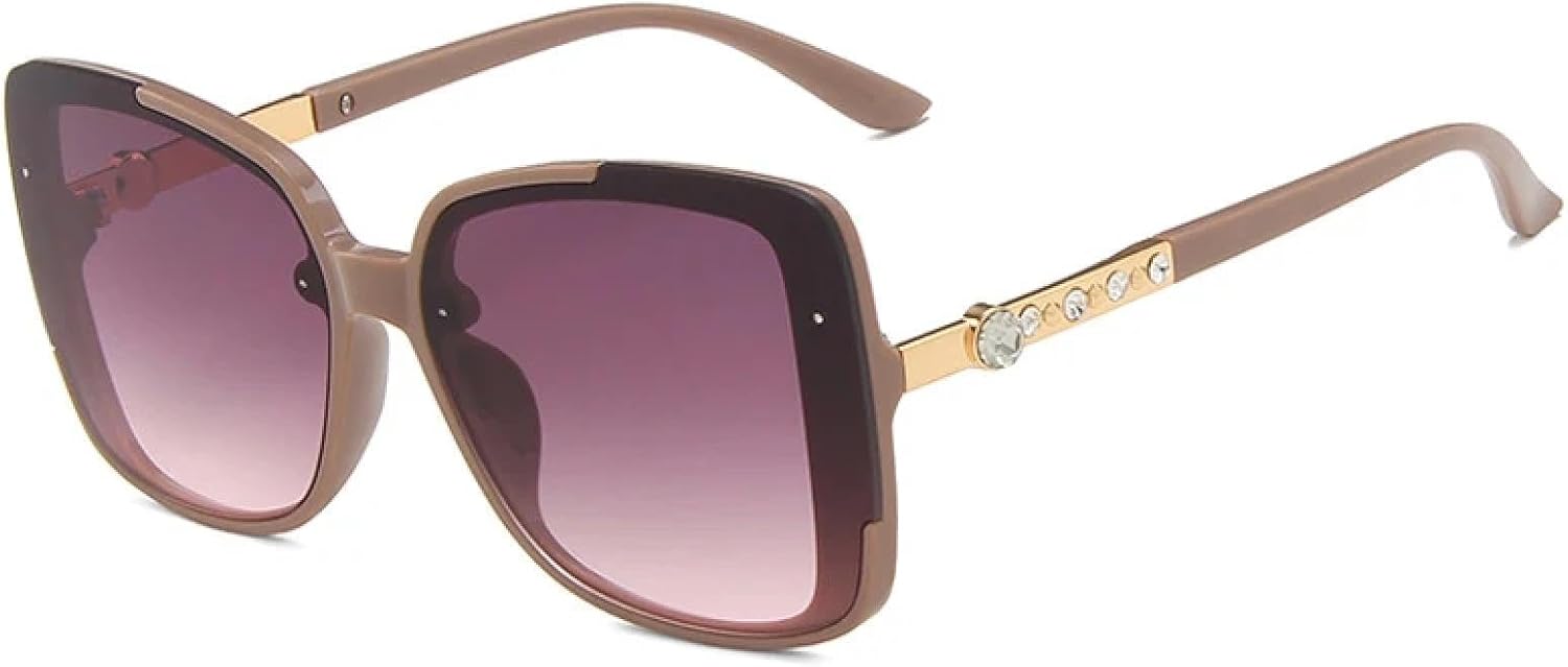 

Модные солнцезащитные очки в крупной оправе для женщин и мужчин, винтажные, с имитацией бриллиантов, для вождения на открытом воздухе, защита от УФ-излучения UV400 TKKTLLT, Tea Gray