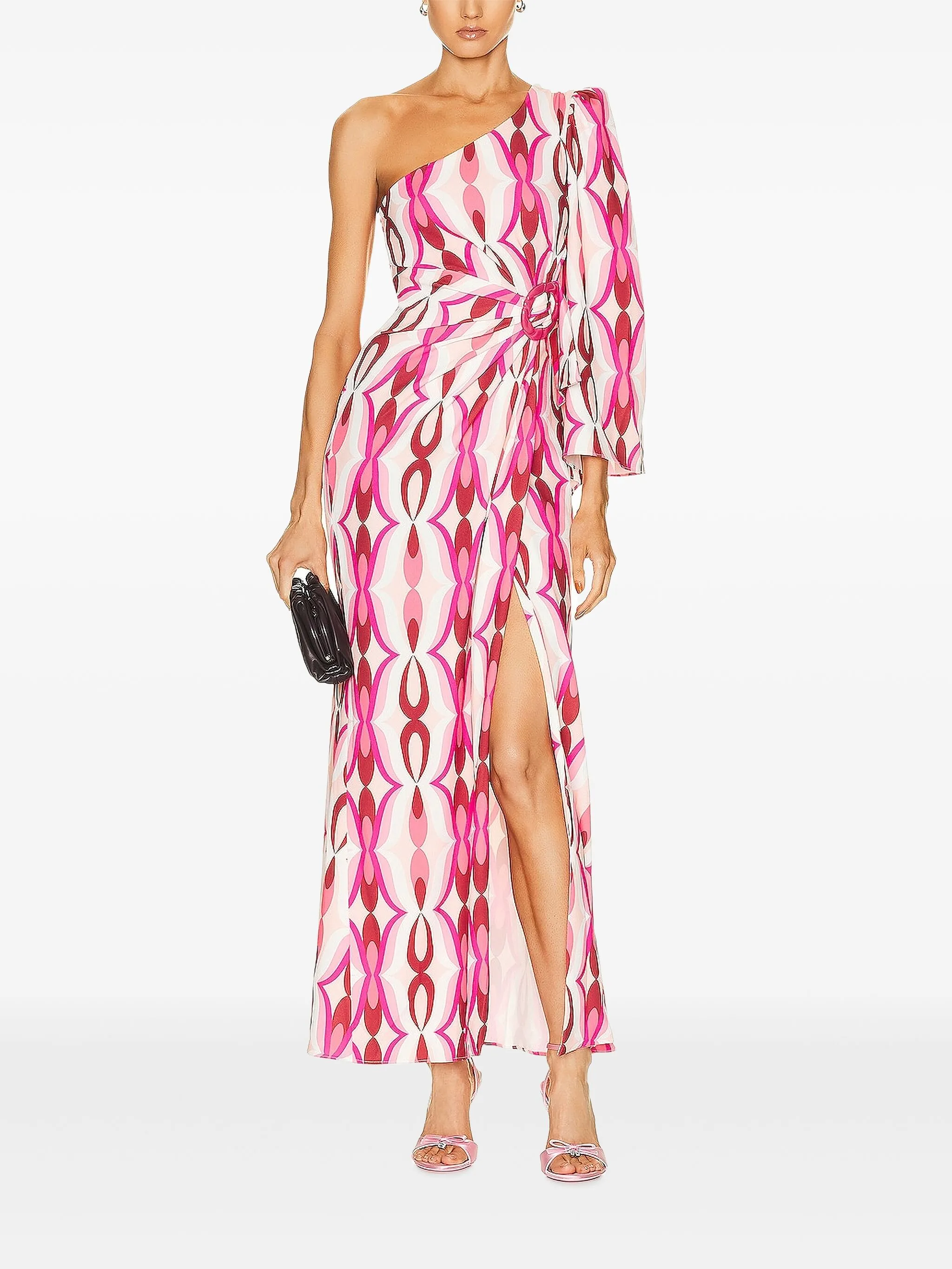 

Платье макси с рисунком на одно плечо Patbo, розовый