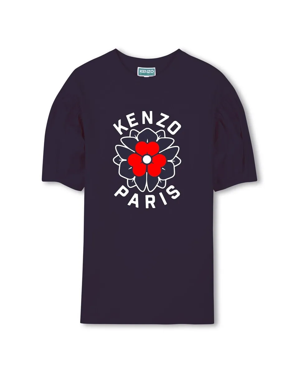 

Хлопковое платье для девочки с короткими рукавами Kenzo Kids, тёмно-синий