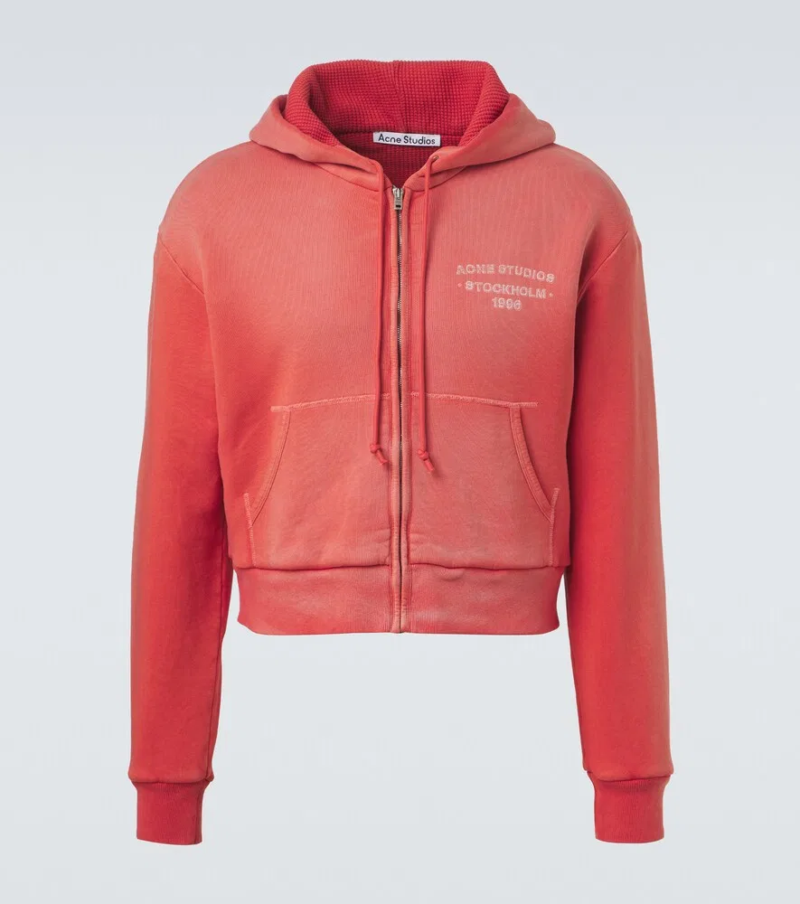 Толстовка на молнии из хлопкового трикотажа с логотипом Acne Studios, красный