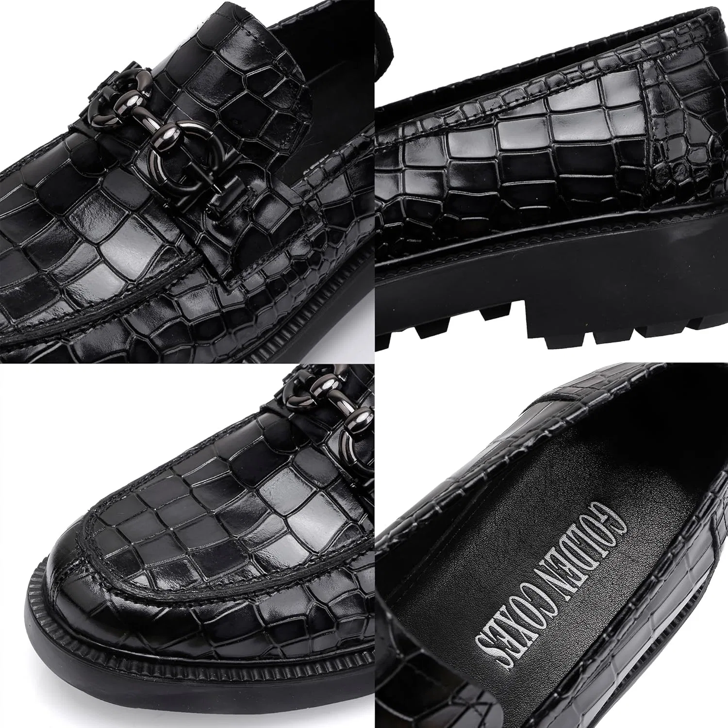 Туфли из кожи, крокодиловая печать, Penny Loafer, Black GOLDEN COXES FAMILY — фото 2