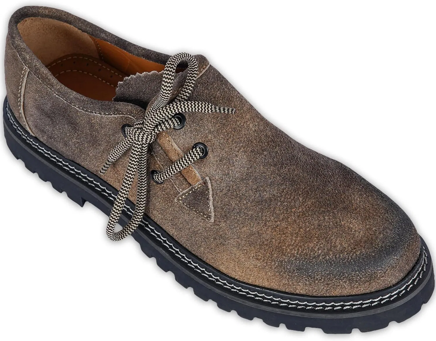 Традиционные немецкие кожаные туфли Haferlschuhe, оригинальные, ручной работы, из замши, с двумя шнурками German Wear, Antique Brown — фото 3