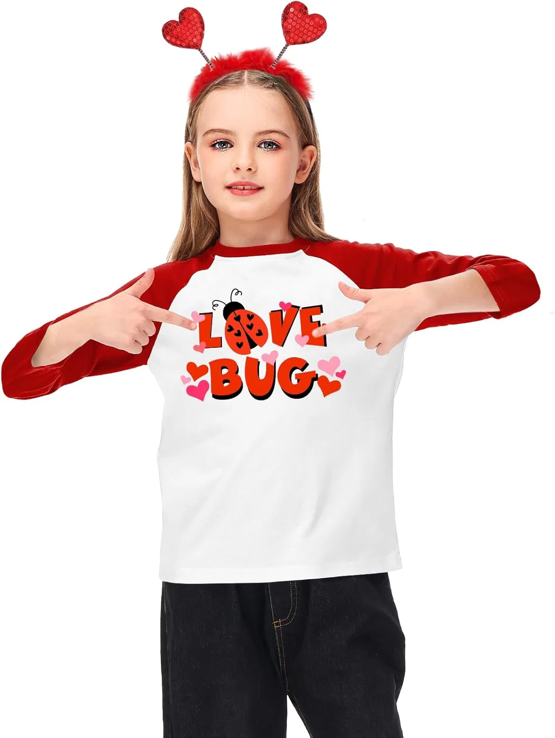 Детская футболка с принтом Remimi Love Bug, 3/4 реглан — фото 4