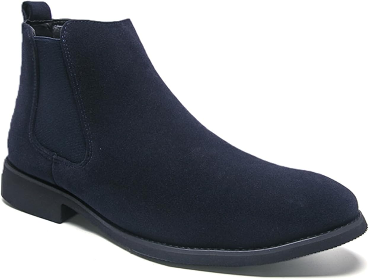 

Мужские замшевые ботинки челси на слипонах с круглым носком, низким каблуком для повседневной носки, выпускного, свадьбы, вечеринки и деловых мероприятий Tengfeifly, синий