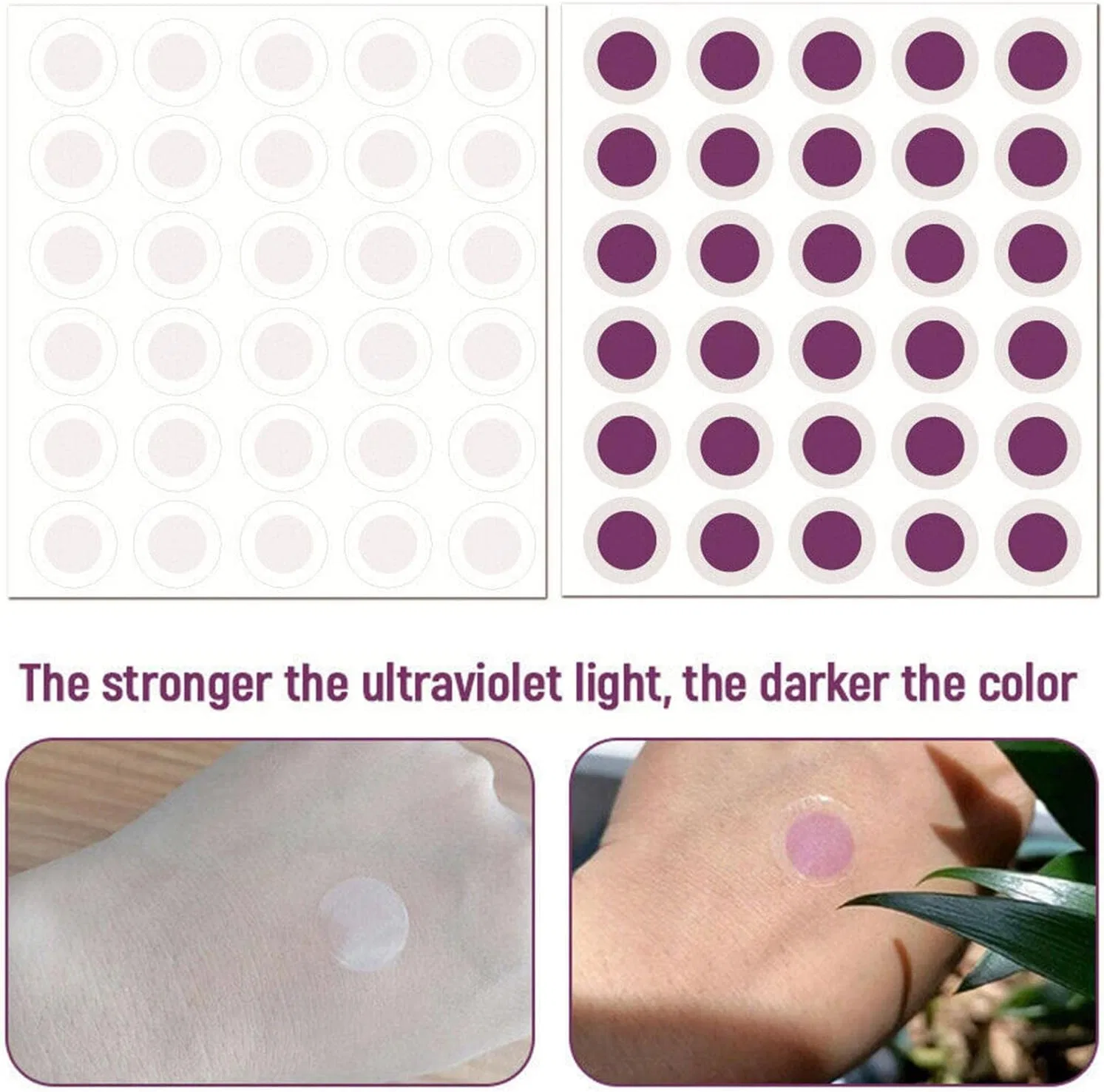 Набор УФ-стикеров для защиты от солнца, 120 шт. Jpsdows, Transparent To Purple — фото 4
