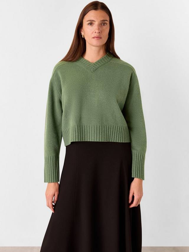 

Шерстяной вязаный джемпер с v-образным вырезом Whistles, цвет Sage Green