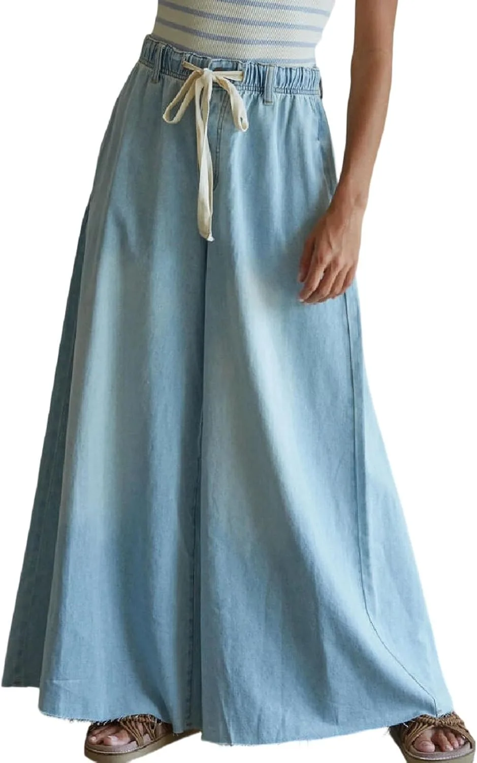 

Женские джинсы-кюлоты с завышенной талией и шнурком CHARTOU