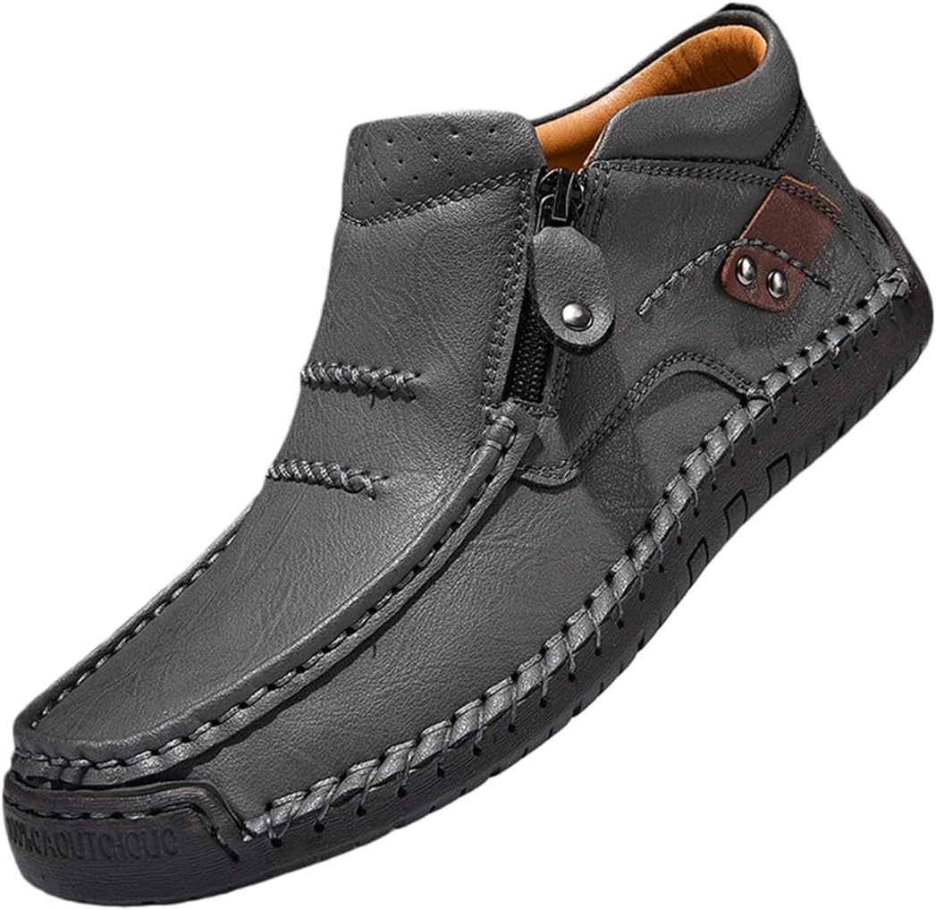 

Мужские и женские высокие лоферы ручной работы с боковой молнией, повседневные, офисные, для путешествий, активного отдыха, походов и прогулок Generic, серый