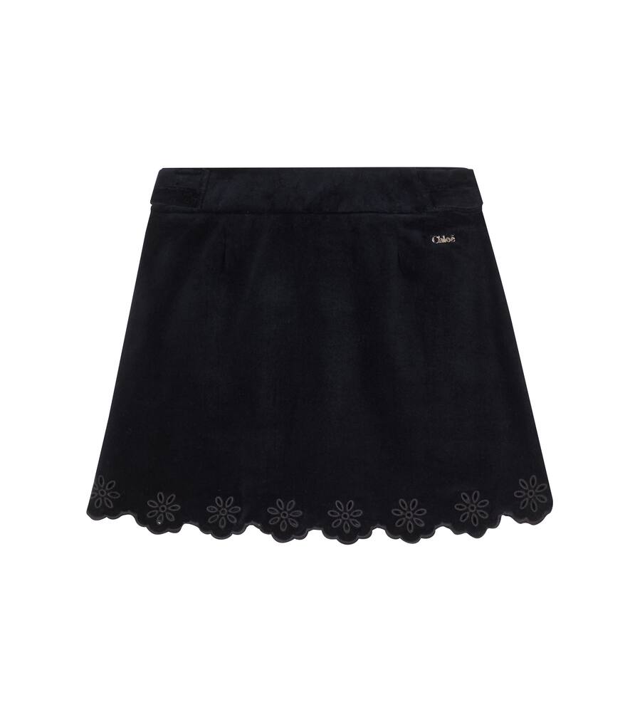 Скруглённая юбка из хлопкового вельвета Chloé Kids, Cadet Blue — фото 3