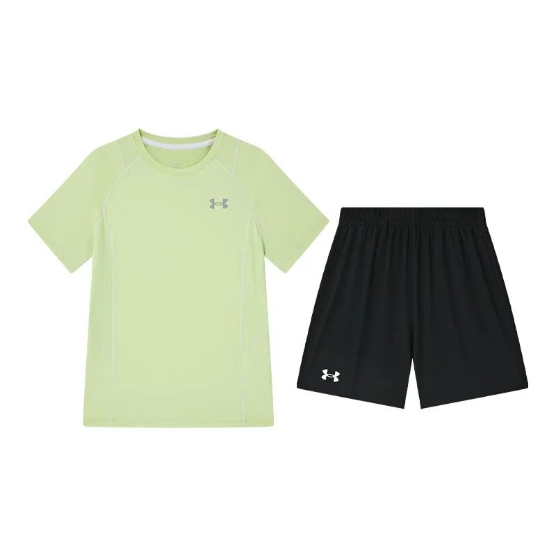 Повседневная спортивная одежда для подростков Under Armour, Lime Green Short-Sleeved Shirt+Black Shorts