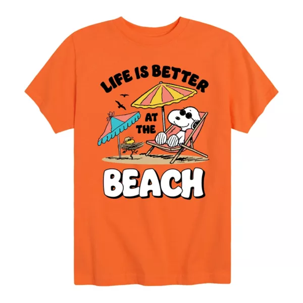 

Футболка для мальчиков 8-20 лет с принтом "Арахис" и Снупи "На пляже жизнь лучше" Licensed Character, оранжевый