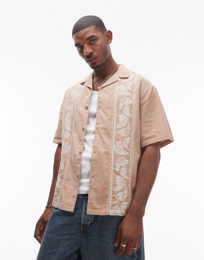 

Свободная рубашка с короткими рукавами и вышивкой пейсли Topman