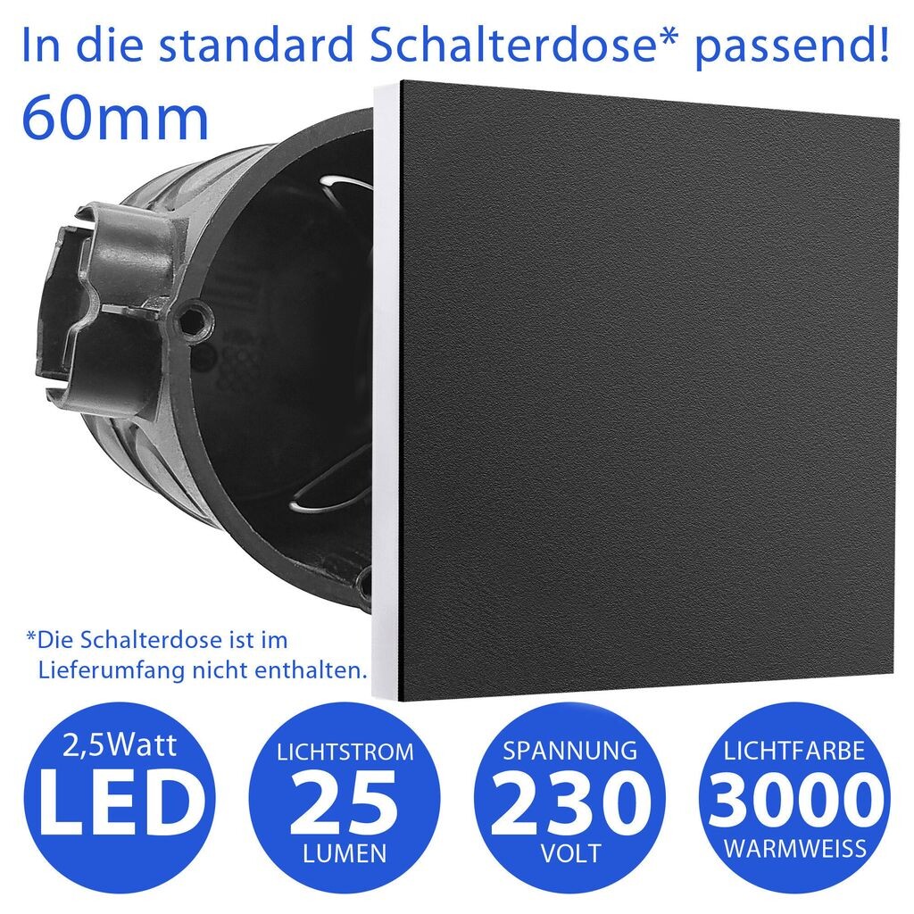 

6 современных светодиодных светильников для лестниц квадратной формы мощностью 2,5 Вт 6107S-BK элегантного черного цвета Maxkomfort GmbH, черный