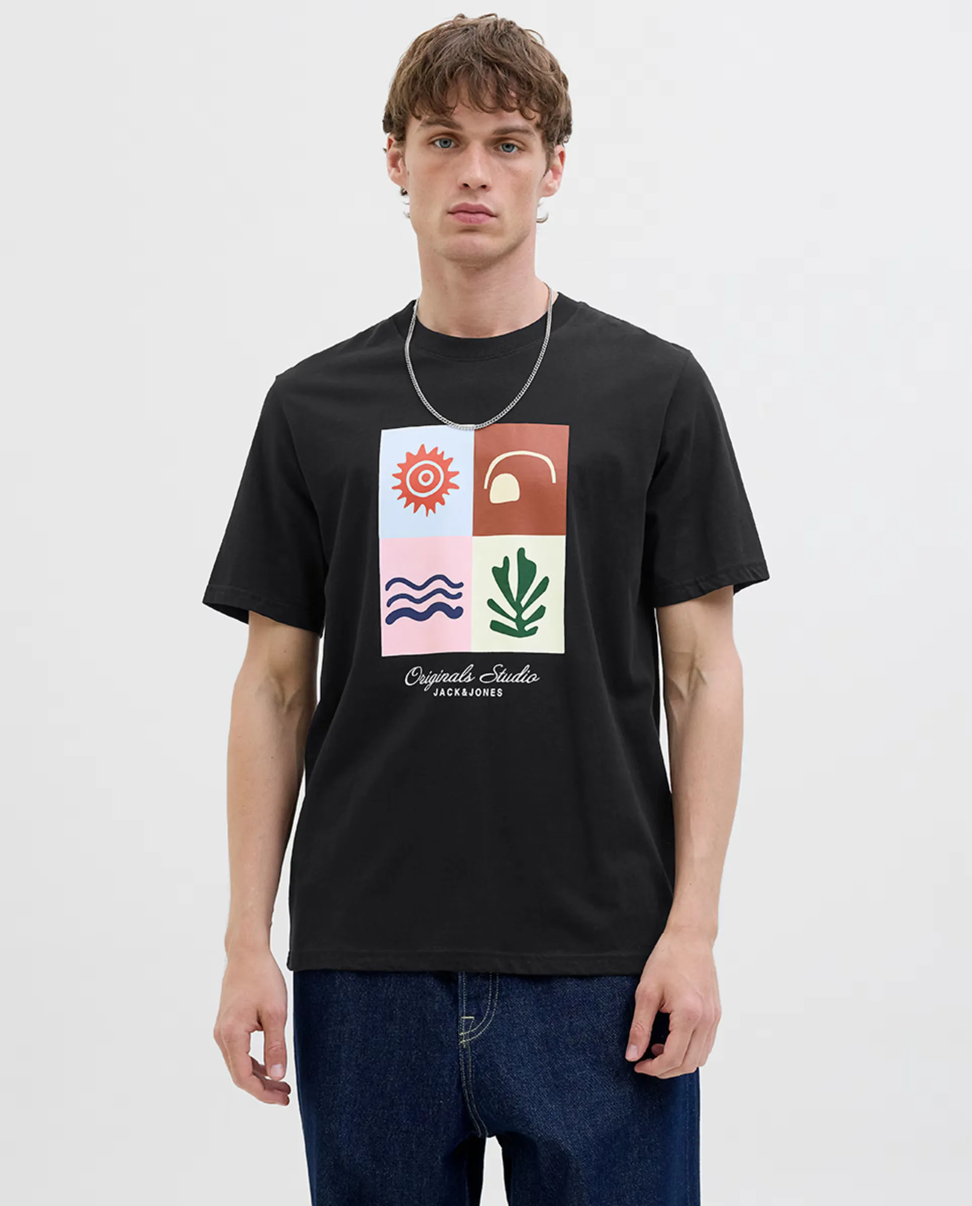 

Мужская футболка с коротким рукавом и принтом спереди Jack & Jones, черный