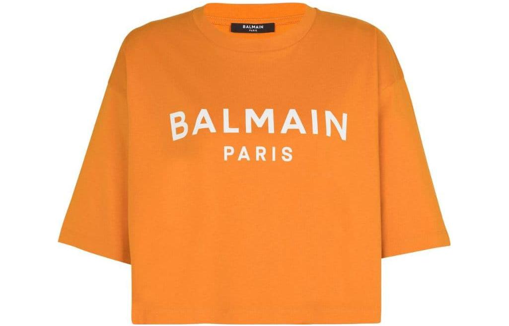 

Футболка кроп с принтом логотипа 'Orange' BALMAIN, оранжевый