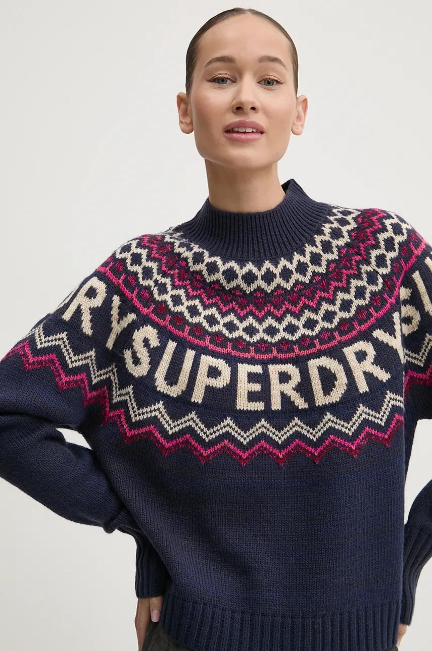 

Свитер из смесовой шерсти Superdry, темно-синий