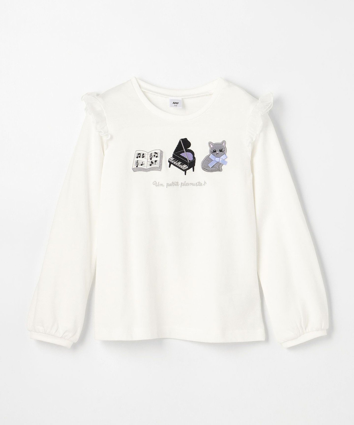 Футболка с длинными рукавами и вышитым мотивом урока ANY KIDS, Off-white (cat x piano [001] — фото 3