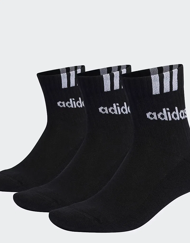 Игровые носки Adidas Performance с тремя полосками средней высоты с амортизацией 3 пары, черно-белый