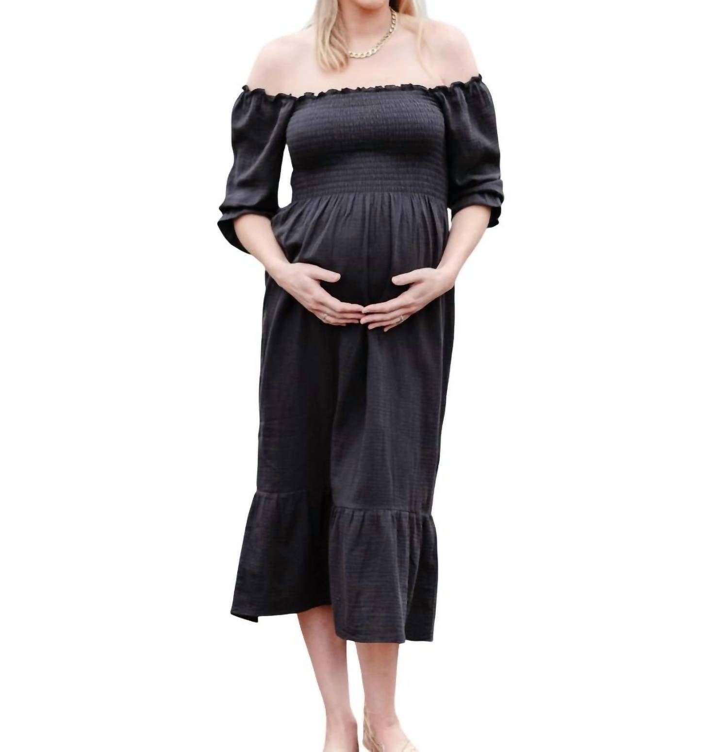 

Платье из муслина с присборенной структурой черного цвета Liv Maternity