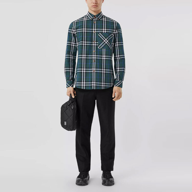 Рубашка мужская Burberry лесная зеленый, зеленый — фото 4