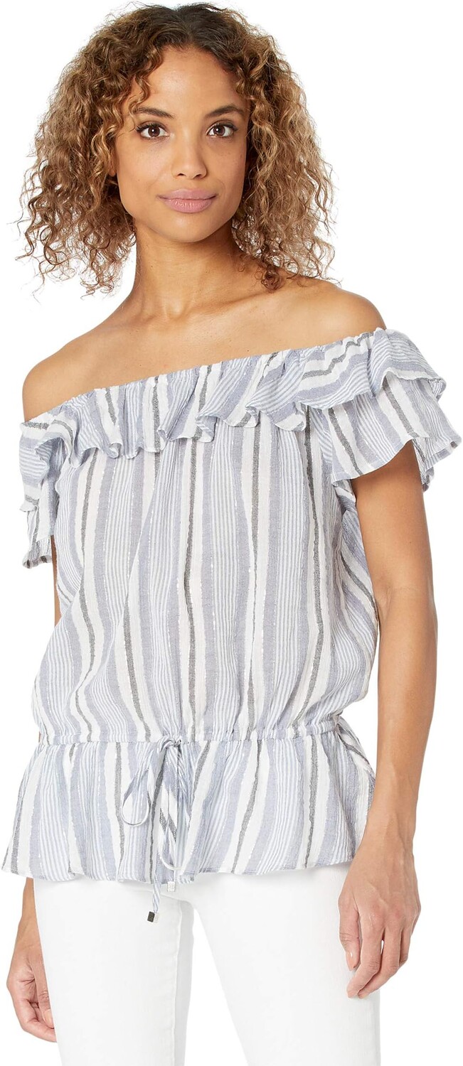 

Топ Michael Kors Off-Shoulder Ruffle Top, цвет Dark Chambray