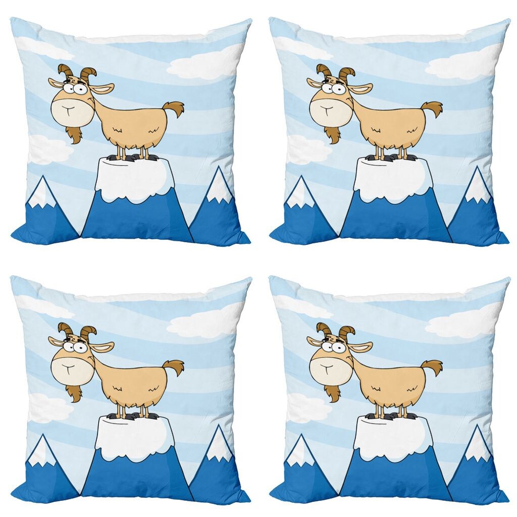 

ABAKUHAUS Набор чехлов для подушек с изображением козла (4 предмета), Doodle Goat Mountain Pick, современная двусторонняя цифровая печать, 50 см x 50 см, многоцветный