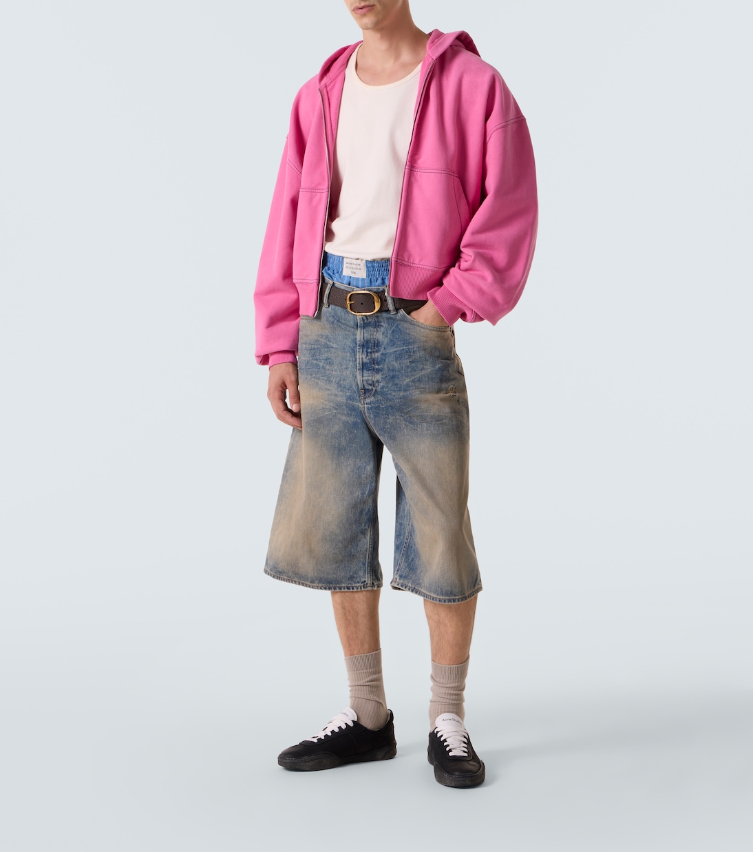 Толстовка с капюшоном из хлопкового флиса с вышивкой на молнии Acne Studios, розовый — фото 2