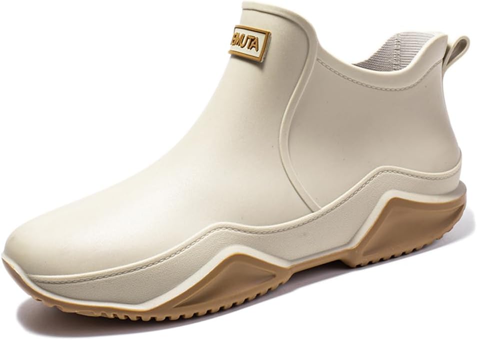 

Женские и мужские дождевые ботинки Rojeam, водонепроницаемые резиновые ботинки Челси, для прогулок на улице, водные ботинки, ботильоны, бежевый