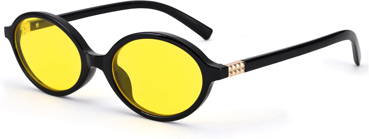 

Солнцезащитные очки SCVGVER в стиле ретро, ​​овальные, для женщин и мужчин, винтажные, маленькие, «кошачий глаз», в стиле 90-х, модные узкие, с защитой от УФ-излучения, Black Frame/Yellow Lens
