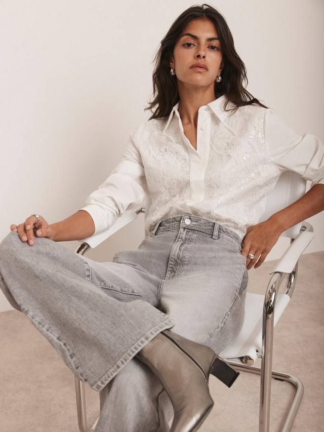 

Рубашка с длинными рукавами и кружевными пайетками Mint Velvet, White Ivory