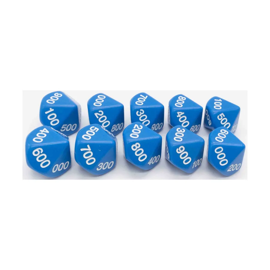 

d10 Десятичные игральные кости — синие с белыми (сотни) (10), Dice - Symbols, Functional & Unique Dice