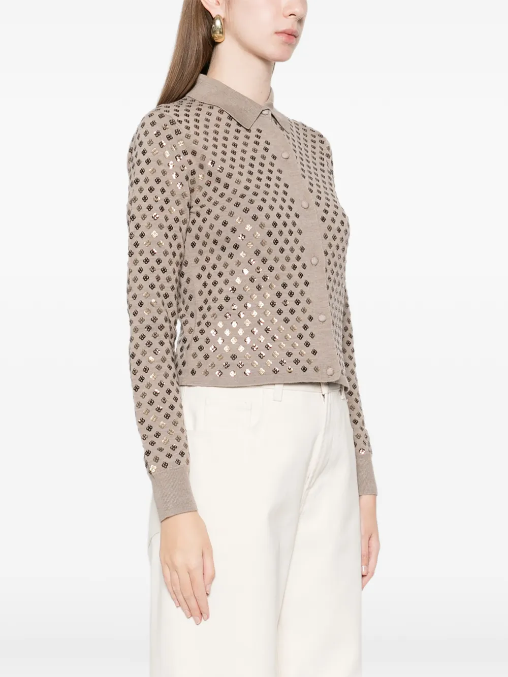 Кардиган с украшениями и воротником Max Mara, коричневый — фото 3