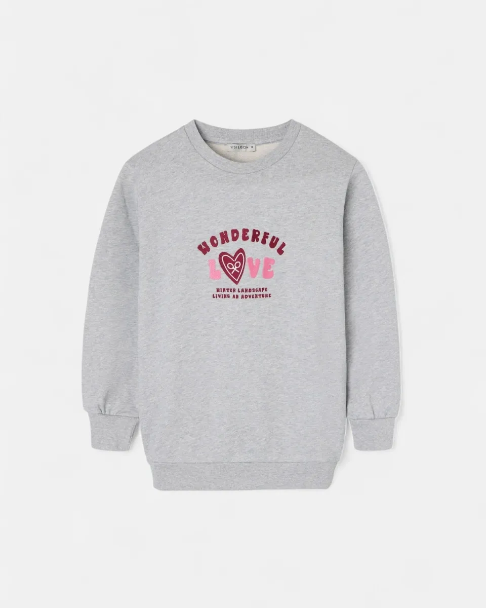 

Детская толстовка Wonderful Love серого цвета Silbon