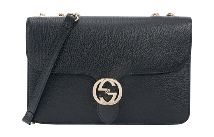 

Сумка-почтальон из личиевой зернистой кожи, дорожная сумка, через плечо, большая, женская, черная GUCCI