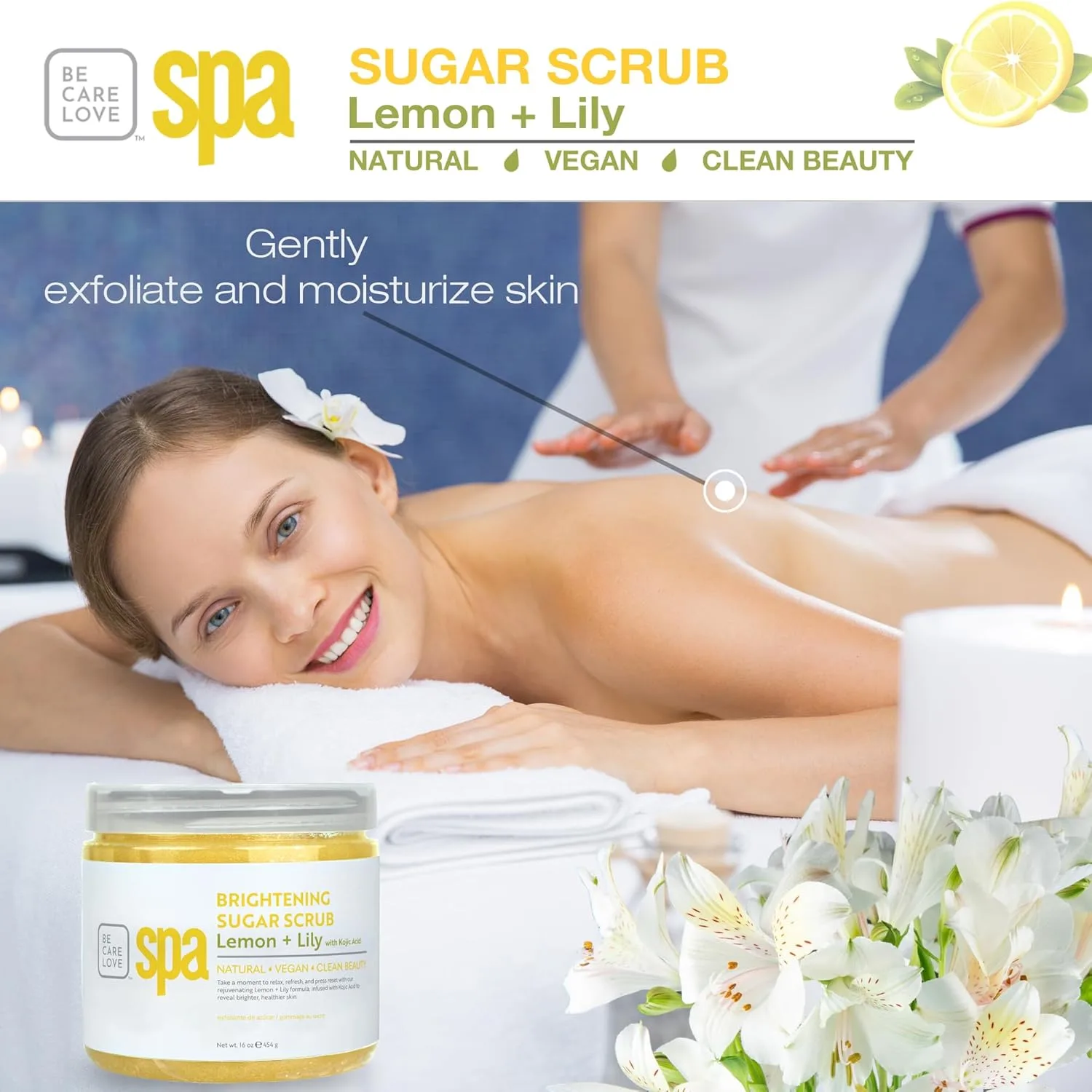 BCL Spa Lemon Lily Sugar Scrub - Профессиональный скраб для тела, придающий сияние тусклой коже, средство для ухода за телом, произведено в США, 450 мл. 453.60 г (1 шт.), Olive — фото 3