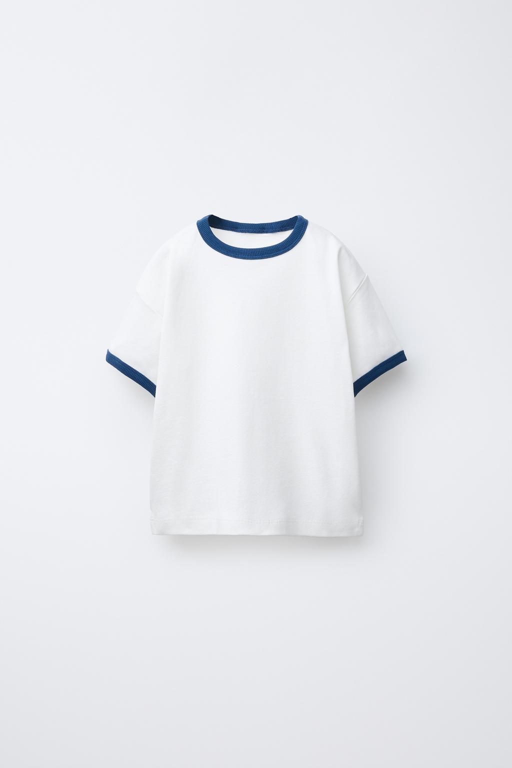 

Футболка с контрастной отделкой ZARA, синий