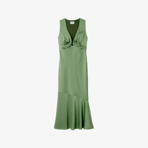 

Полосатое платье макси из рами с кружевной отделкой Claudie Pierlot, зеленый