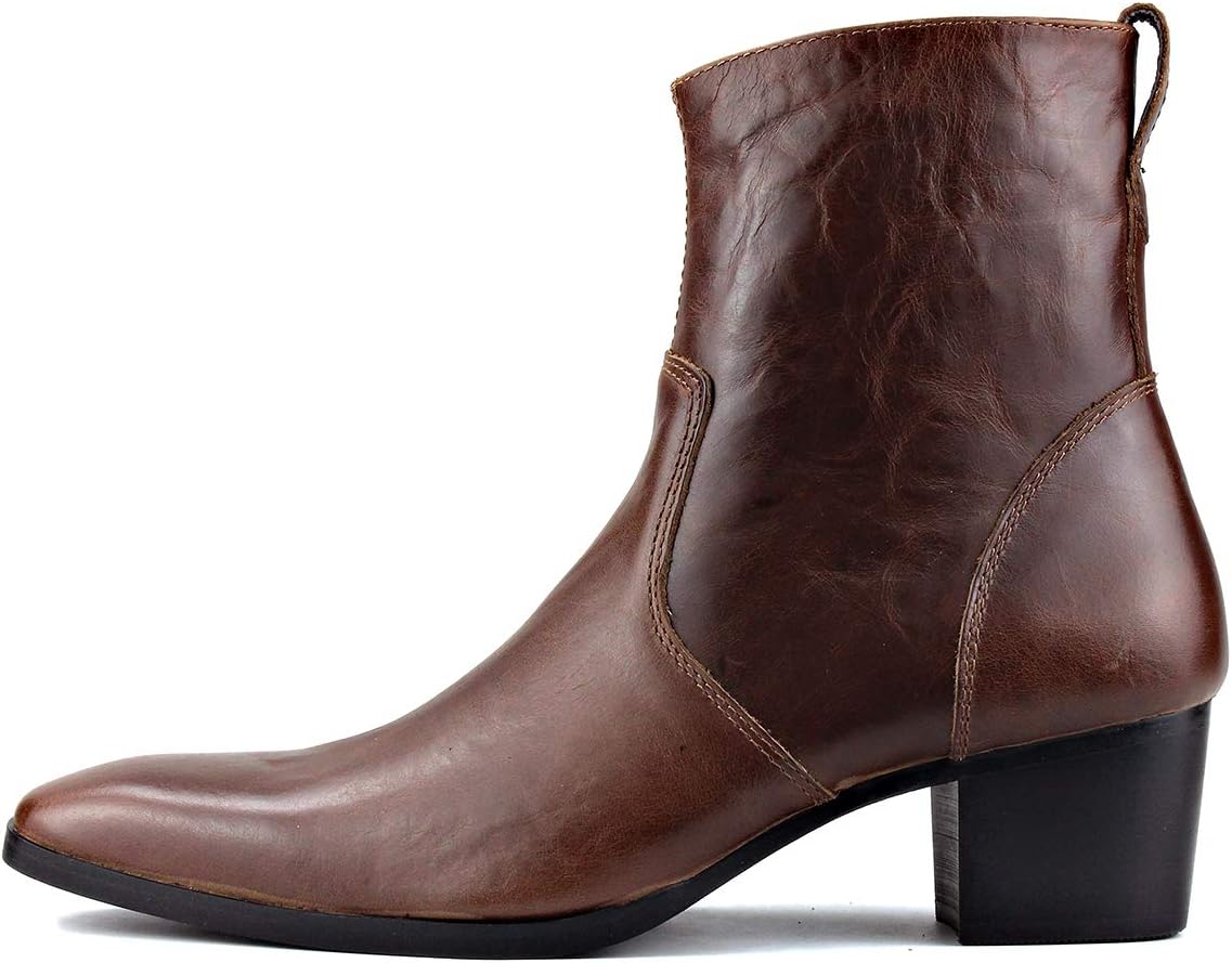 Мужские кожаные ботинки OSSTONE Chukka Дизайнерские ботинки из телячьей кожи Повседневные туфли на каблуке на молнии OS-JY002-Black-Calfskin-US, Coffee — фото 2