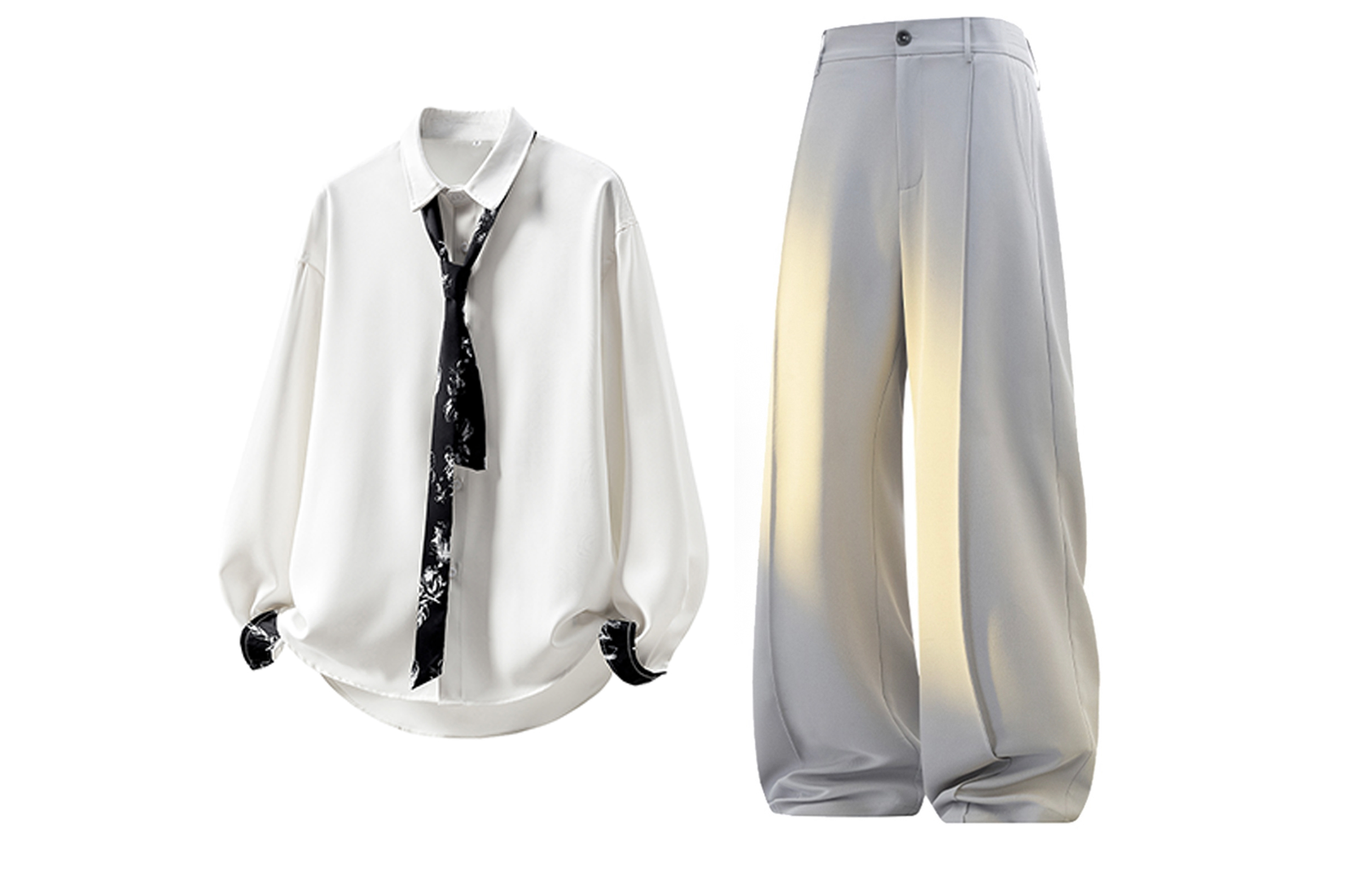 

Повседневная спортивная одежда Unisex с лацканом Moderate X1617, белый long-sleeved shirt top+серый suit pants