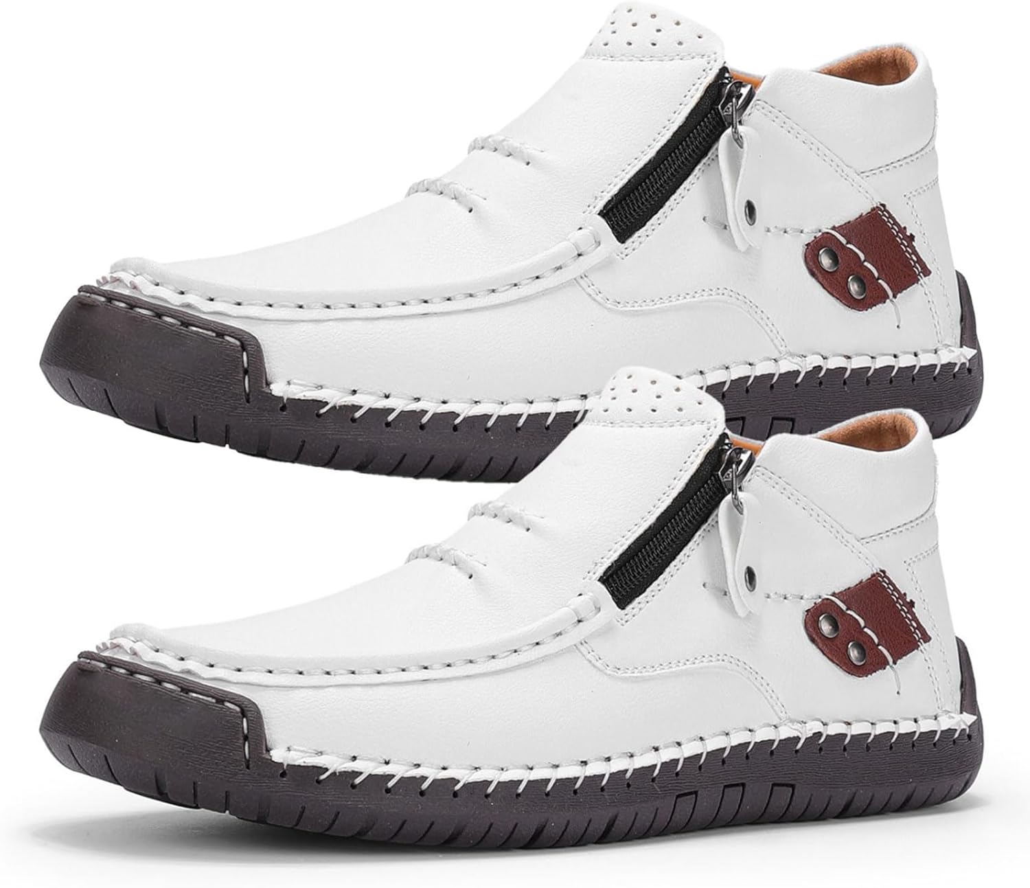 

Кожаные слипоны для вождения, мужские ручной работы из премиальной кожи - удобные ботинки с широкой носочной частью и поддержкой свода стопы Generic, белый