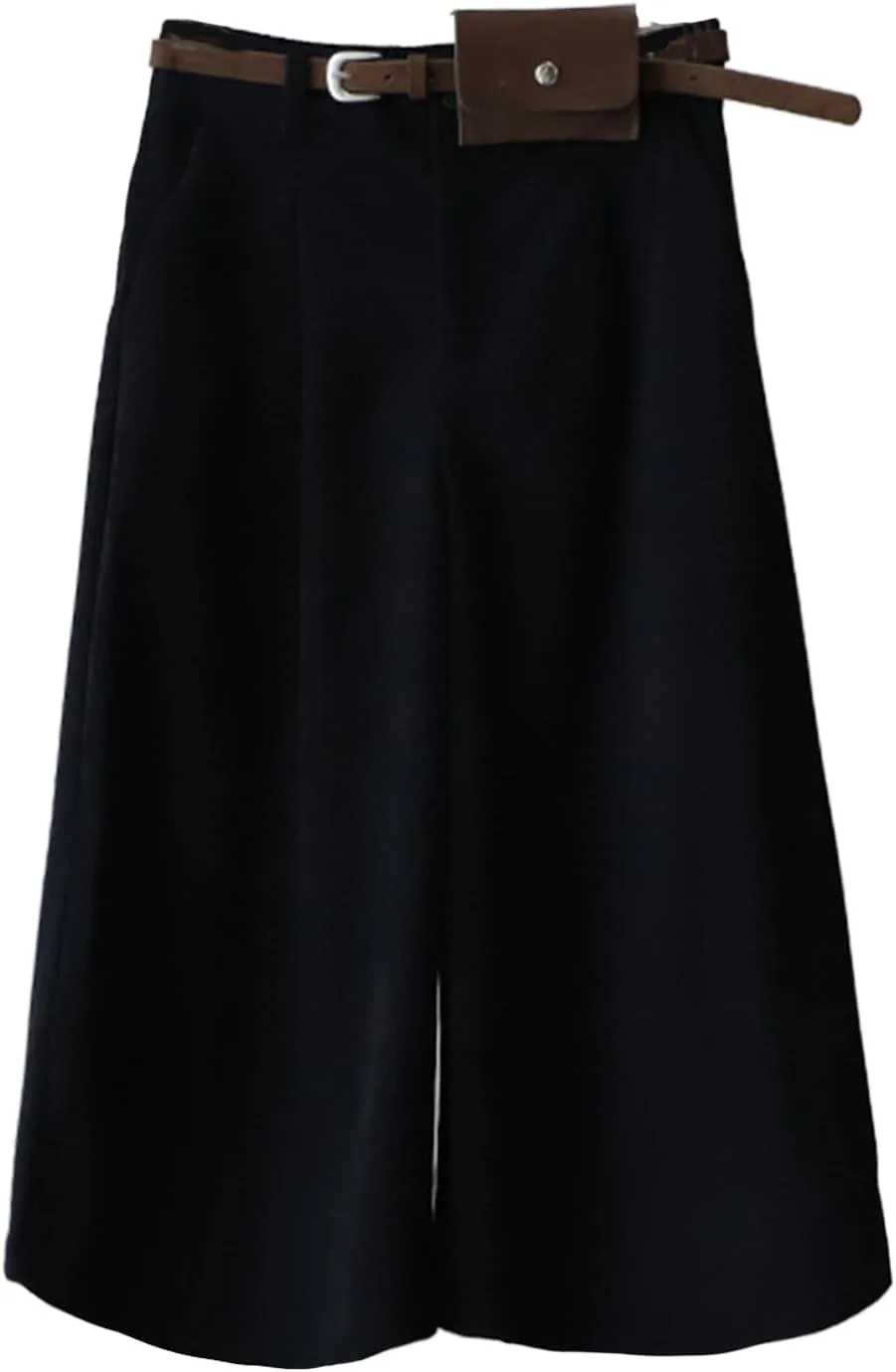 Gaucho Pants для женщин из вельвета укороченные плиссированные широкие палаццо брюки нарядные на резинке кюлоты свободного кроя с карманами Generic, черный