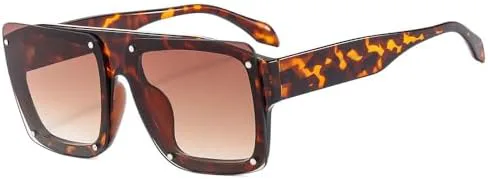 

Солнцезащитные очки квадратной формы в стиле ретро с заклепками, модель 2027 года, для женщин и мужчин, с защитой от УФ-излучения UV400 MTZJH, Leopard Tea