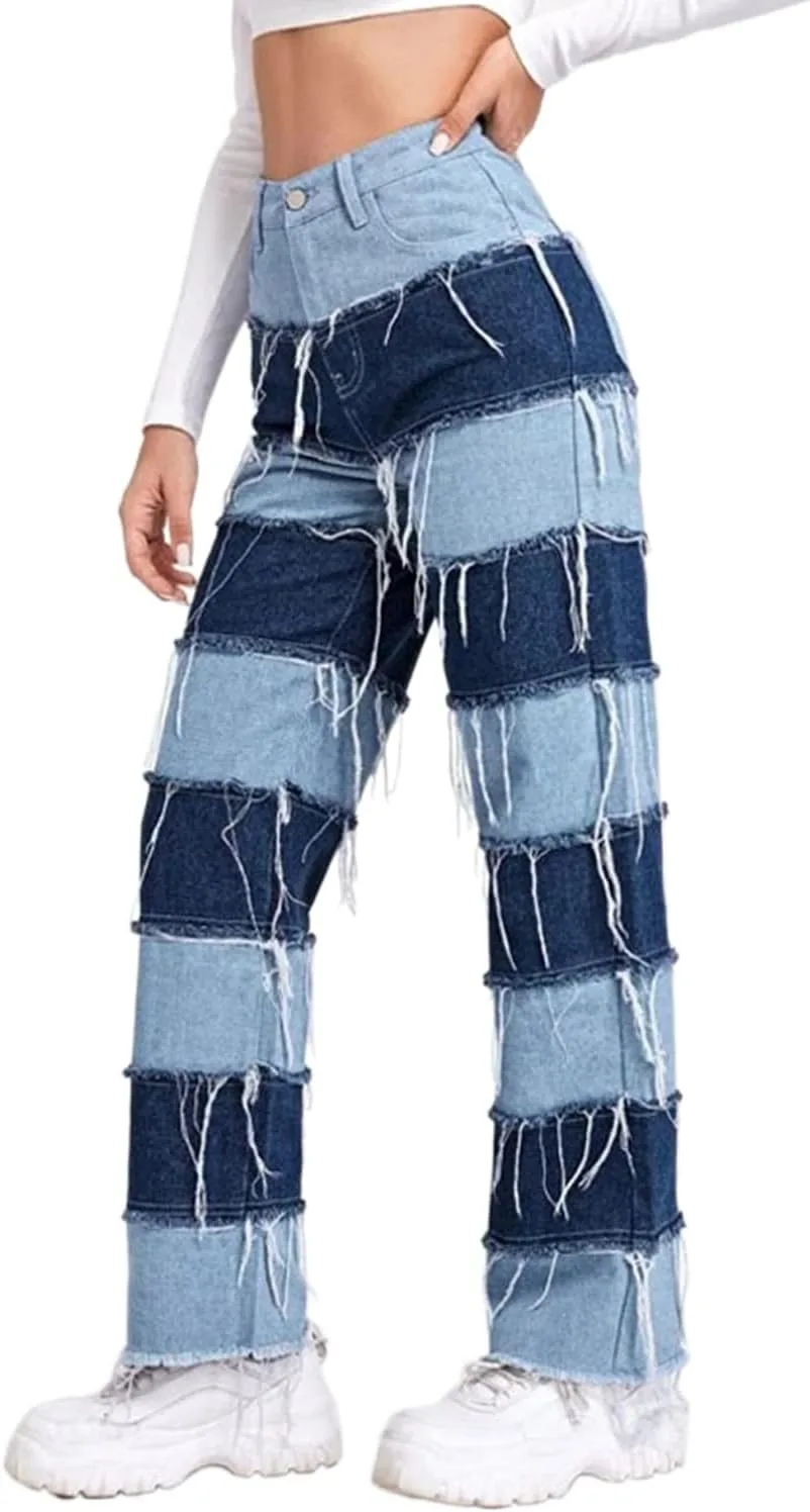 

Женские джинсы с высокой талией, прямым кроем и рваным краем NIGHTMISS