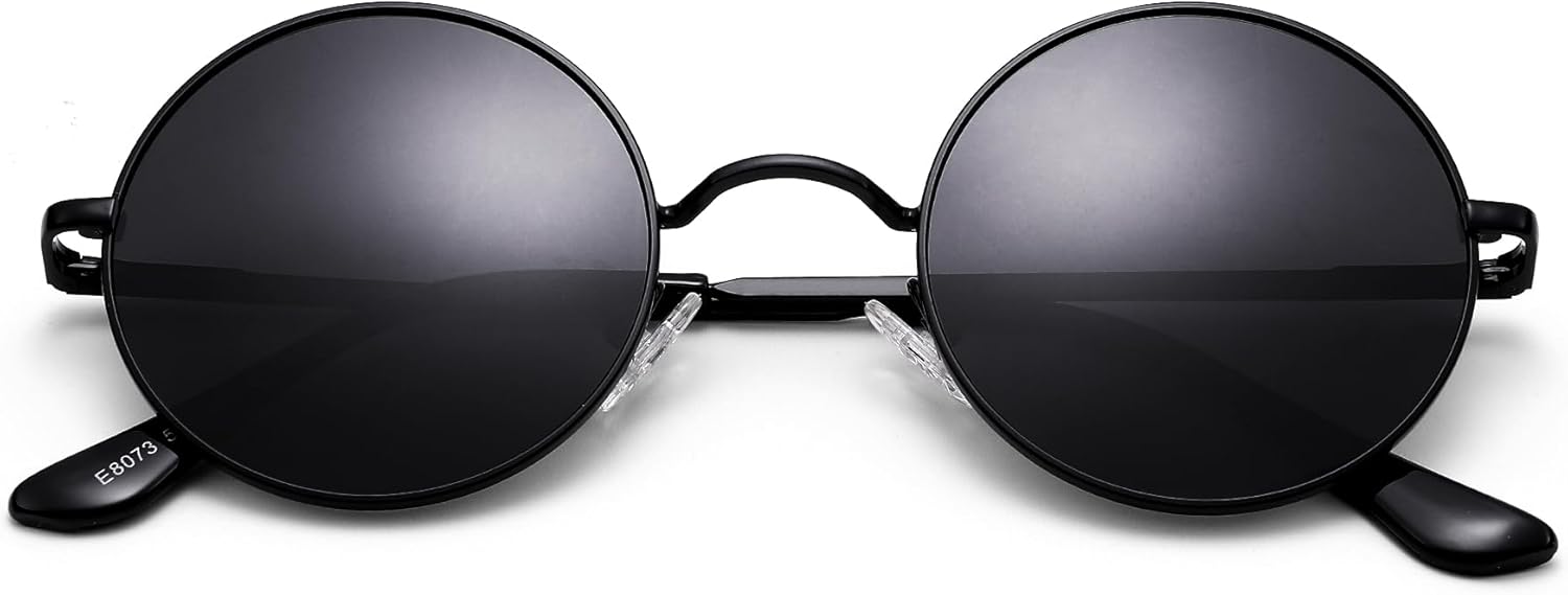 

Солнцезащитные очки Pro Acme Small Round Polarized Sunglasses для мужчин и женщин, в стиле ретро, ​​металлические, в стиле хиппи, с защитой от УФ-излучения UV400, G6 - Black Frame/Black Lens