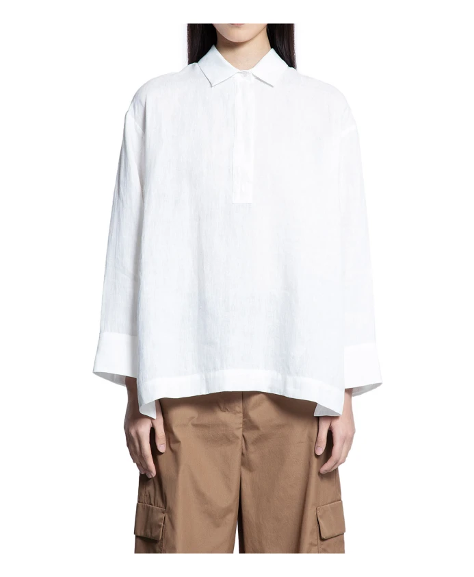 

Белая рубашка из льняной саржи с классическим воротником. Max Mara, белый