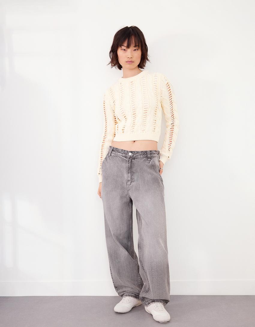 

Свитер Cableknit Bershka, бежевый