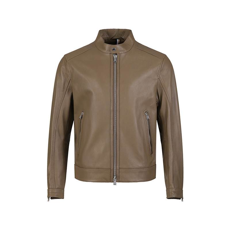 

HUGO BOSS Кожаная куртка мужская коричневая, Brown
