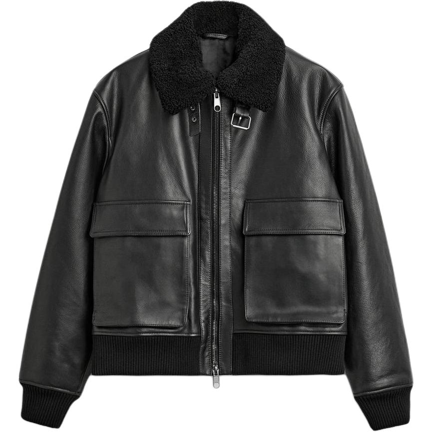 

ZARA Кожаная куртка мужская черная, Black