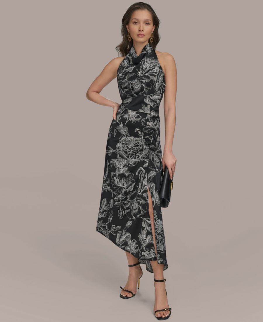

Женское миди-платье с воротником-хомутом Donna Karan New York, Black Cream